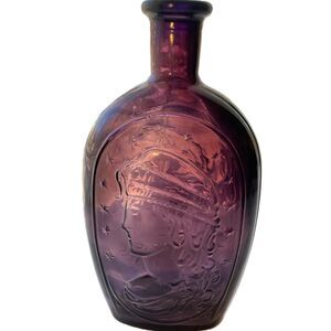Vintage WHEATON Amethyst Glass Decanter Lady Liberty & Bald Eagle 8.5 inch